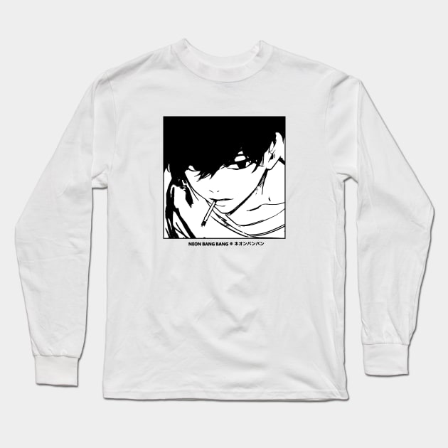 Edgy Anime Boy Smoking Grunge Aesthetic JRock Style Long Sleeve T-Shirt by Neon Bang Bang